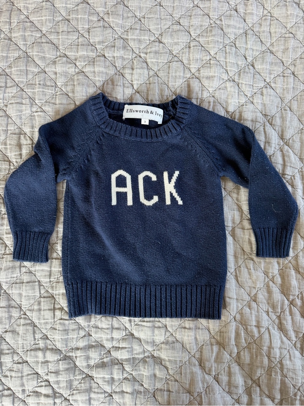 Ellsworth & Ivy Toddler Navy Knit Sweater with ACK Lettering
